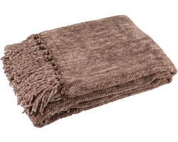J-Line deken Chenille - polyester - donkerbruin