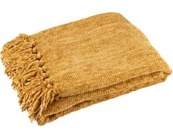J-Line deken Chenille - polyester - geel