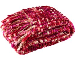 J-Line deken Gebreeën - textiel - donkerroze