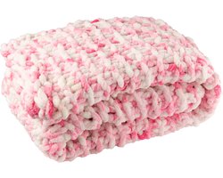 J-Line deken Gebreid - polyresin - roze/wit