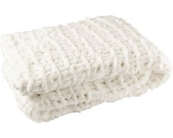 J-Line deken Gebreid - polyresin - roze/wit