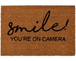 J-Line deurmat Smile! voor binnen en buiten - kokosvezel - naturel/zwart