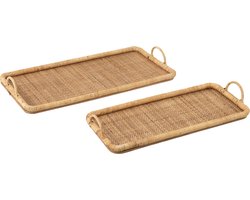 J-Line dienblad Rechthoek - rotan/metaal - naturel - 2 stuks