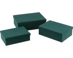 J-Line doos Rechthoekig - fluweel/papier - groen - 3 stuks