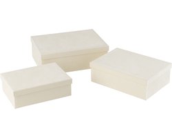 J-Line doos Rechthoekig - fluweel/papier - wit - 3 stuks