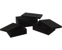 J-Line doos Rechthoekig - fluweel/papier - zwart - 3 stuks