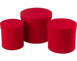 J-Line doos Rond - fluweel/papier - rood - 3 stuks