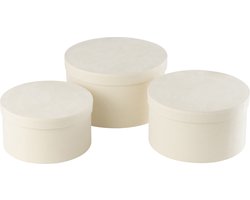J-Line doos Rond Plat - fluweel/papier - wit - 3 stuks