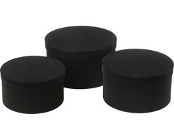 J-Line doos Rond Plat - fluweel/papier - zwart - 3 stuks
