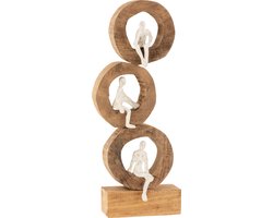 J-Line figuur 3 Denkers Ringen - hout/metaal - naturel/wit