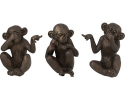 J-Line figuur Aap Horen/Zien/Zwijgen - polyresin - bruin - small - 3 stuks