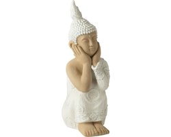 J-Line figuur Boeddha Zittend - magnesium - wit/beige
