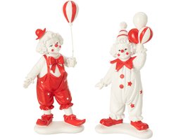 J-Line figuur Clown Ballon - polyresin - rood/wit - 2 stuks