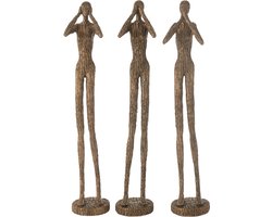 J-Line figuur horen/zien/zwijgen - polyresin - bruin/goud - 3 stuks