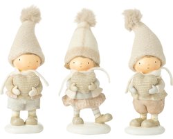 J-Line figuur Jongen + Meisje Winter Hart - polyresin - 3 stuks