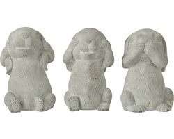 J-Line figuur Konijn - cement - grijs - 3 stuks - paasdecoratie