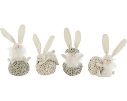 J-Line figuur Konijn - polyresin - wit/grijs - small - 4 st.