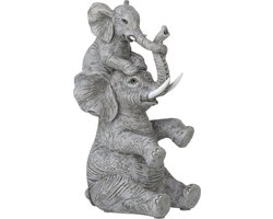 J-Line figuur Olifant Kind Op Rug - polyresin - grijs