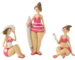 J-Line figuur Strand Vrouwen - polyresin - roze - 3 stuks