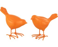 J-Line figuur Vogel - polyresin - oranje - small - 2 stuks