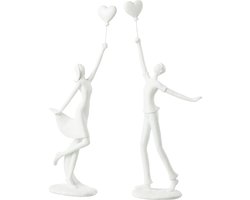 J-Line figuur Vrouw en Man Hart Ballon - polyresin - wit - 2 stuks
