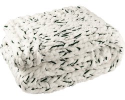 J-Line fleece deken wit/groen polyester