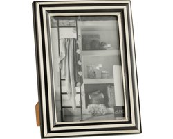 J-line - Fotokader Rechthoek Lijnen Resine Zwart/wit Large - 13x16x22cm