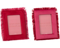 J-Line Fotolijst met franjes - MDF - bordeaux/fuchsia - small - assortiment van 2