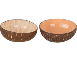 J-Line Halve kokosnoot bamboe bol D13x6,5cm - Set van 2 - Oranje/Roest