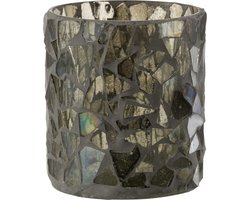 J-Line kaarshouder Mozaiek - glas - grijs/groen - small - 2 stuks