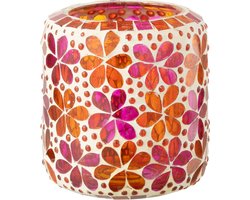 J-Line kaarshouder Mozaïek - glas - roze/oranje - 2 stuks
