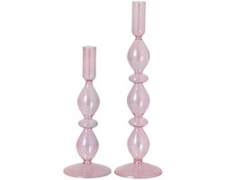 J-Line kaarshouder Pareleffect - glas - lichtroze - 2 stuks