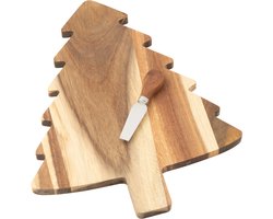 J-Line kaasplank + mes Kerstboom - hout - naturel