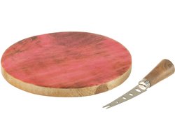 J-Line kaasplank + mes Rond - hout - roze