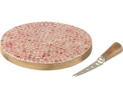 J-Line kaasplank + mes Rond Mozaiek - hout - roze