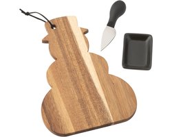 J-Line kaasplank + mes Sneeuwman - hout - naturel