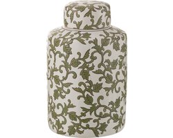 J-line - Kan Decoratief Yezi Porselein Groen/wit Large - 20x20x30.5cm