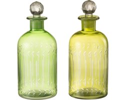 J-Line karaf Bladeren - glas - groen - large - 2 stuks