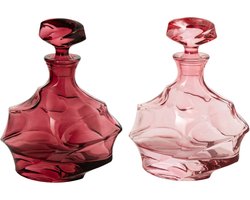 J-Line Karaf met gouden rand en reliëf - glas - bordeaux/lichtroze - assortiment van 2