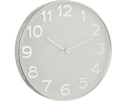 J-Line klok Arabische Cijfers - kunststof - zilver - Ø 40 cm