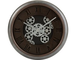 J-Line klok Radars Romeinse Cijfers - metaal - bruin/zilver - Ø 52 cm - woonaccessoires