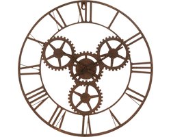 J-Line klok Romeinse Cijfers Wielen - metaal - roest - Ø 60 cm