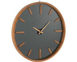 J-Line klok Rond - hout/glas - bruin/zwart - medium - Ø 60 cm