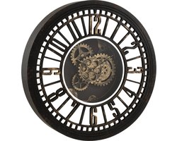 J-Line klok Rond Radars Spiegel - metaal/glas - zwart/goud - Ø 60.5 cm