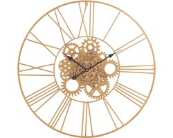 J-Line klok Rond Romeinse Cijfers Tandwielen - metaal - goud - Ø 80 cm