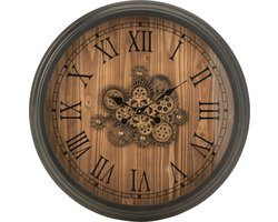 J-Line klok Rond Romeinse Cijfers Tandwielen - metaal - zwart - large - Ø 82 cm