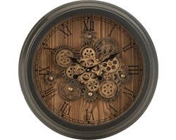 J-Line klok Rond Romeinse Cijfers Tandwielen - metaal - zwart - small - Ø 58 cm