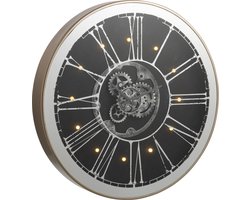 J-Line klok Rond Spiegel - hout - zilver - Ø 80 cm - LED lichtjes