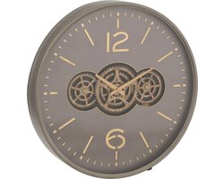 J-Line klok Tandwiel - hout - grijs/goud - large - Ø 60 cm