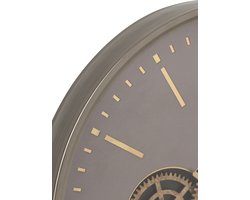 J-Line klok Tandwiel - hout - grijs/goud - large - Ø 60 cm